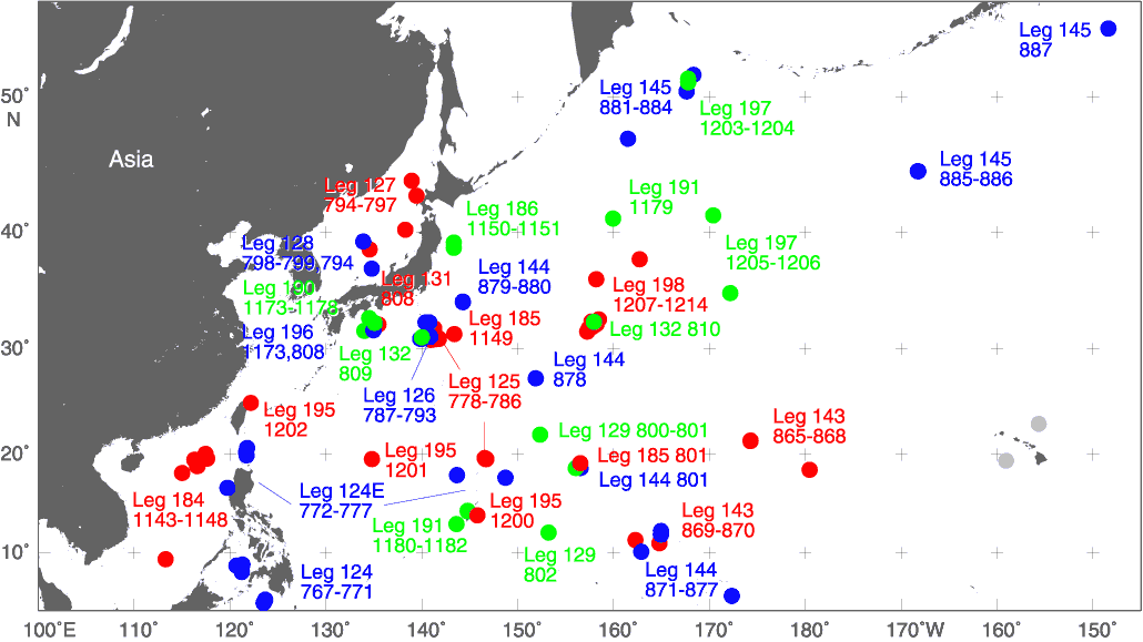 NW Pacific Ocean drill site map