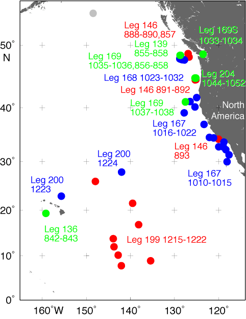 NE Pacific Ocean drill site map