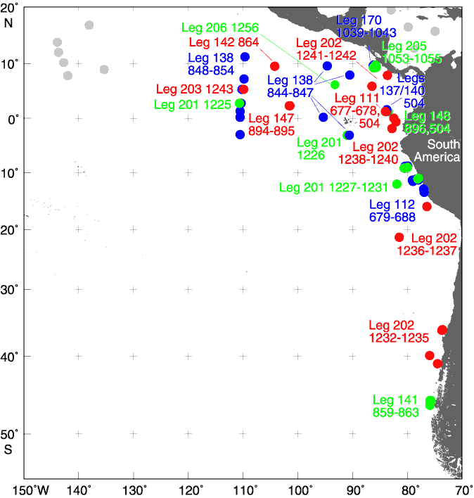 SE Pacific Ocean drill site map