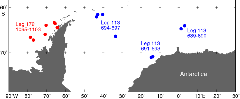 Southern Ocean drill site map